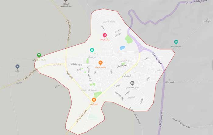 موقعیت مکانی شهر اسدآباد